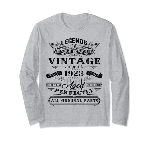100th Birthday Vintage Gift For Legends Born 1923 100 Ys Old Long Sleeve T-Shirt