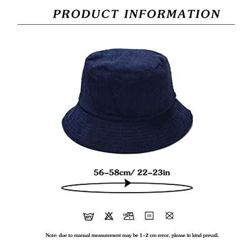 Xyiyi Winter Blue Corduroy Bucket Hat Cotton Fisherman Hats For Women Men, Reversible Double-Side-Wear #TOP5