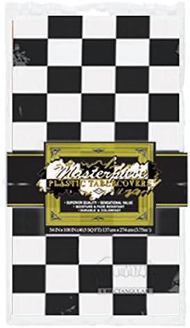 Beistle Club Pack 50's Rock N Roll Black and White Checkered Plastic Tablecover 54in x 108in, Box of 12