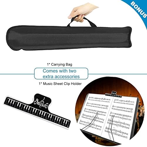 K KASONIC Music Stand, Kasonic 2 in 1 Dual-Use Folding Sheet Music Stand & Desktop Book Stand, Portable and Lightweight with Music Sheet Clip Holder