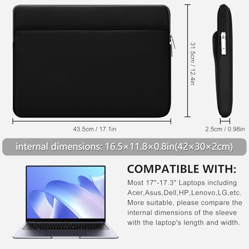 HEDUGO Laptop Hülle Tasche Kompatibel mit 17 bis 17,3 Zoll HP Lenovo Asus Acer Notebook mit Reißverschluss Zubehörtasche Gepolstert Laptophülle Sleeve Case Schützend für 17\ Laptop