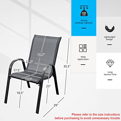 Image of Giantex Patio Chairs Set of 2, Stackable Outdoor Dining Chairs with Breathable & Quick-Dry Fabric & Armrests for All Weather, Lawn, Backyard, Poolside,Porch, Deck, 330 LBS Capacity (Grey)