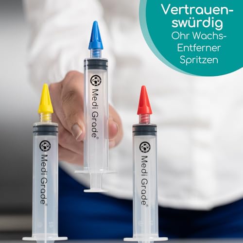 Medi Grade Ohrenreiniger und Ohr Wachs-Entferner Spritzen Set mit 3 x Sanften Quad-Stream Ohrenschmalz Entferner | Ohrenschmalzentferner Set für die Ohr Reinigung | Ohrenschmalz Entfernen