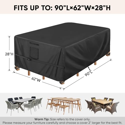 BALEINE Patio Furniture Covers, Outdoor Furniture Covers Waterproof, Heavy Duty Oxford Patio Table Cover for Outdoor Table, Chair, Sofa, Desk (Black, 90"L x 62"W x 28"H) by BALEINE - Image 2