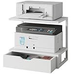 IBUYKE 2 Tier Desktop Printer Stand,Printer Table with Storage Shelf,Multi-Purpose Desk Organizer for Folders,Books,for Fax Machine, Scanner,Home Office,White TLJ015W