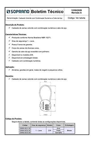Cadeado de Segredo Z35 Preto - Soprano