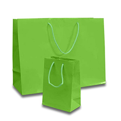 Paper Mart Lime Green Euro Gift Bags Bulk Pack of 100, x x 10 Inches  with a Loose Rope Handle, Glossy Colored Paper
