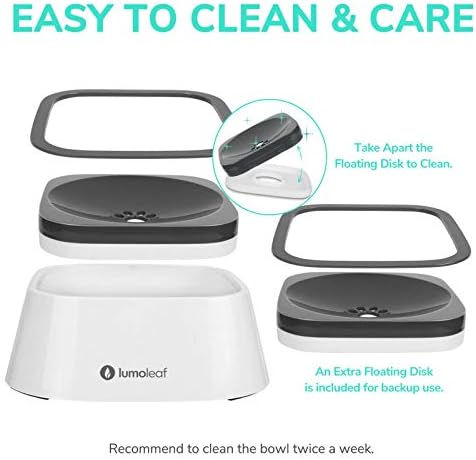 LumoLeaf Dog Water Bowl, Dog Bowl No-Spill Pet Water Bowl, Slow Water Feeder Dog Bowl, Vehicle Carried Dog Water Bowl for Dogs/Cats/Pets (Grey, 35oz Extra Floating Disk)