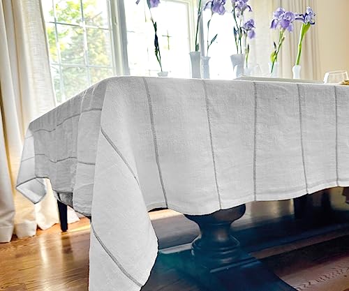 Rectangle Tablecloth - 100% Linen Tablecloth - White Linen Tablecloth Rectangle - Outdoor Tablecloth - Washed Tablecloth, Cloth Tablecloth Oblong, French Striped Tablecloth 63 X 98 Lurex Silver #TOP4