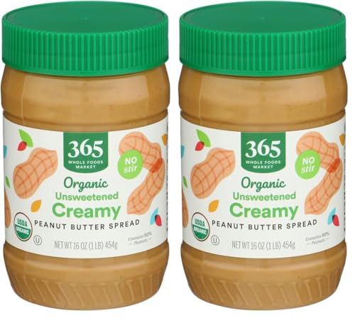 365 by Whole Foods Market, Organic Unsweetened Peanut Butter, 16 Ounce (Pack of 2)