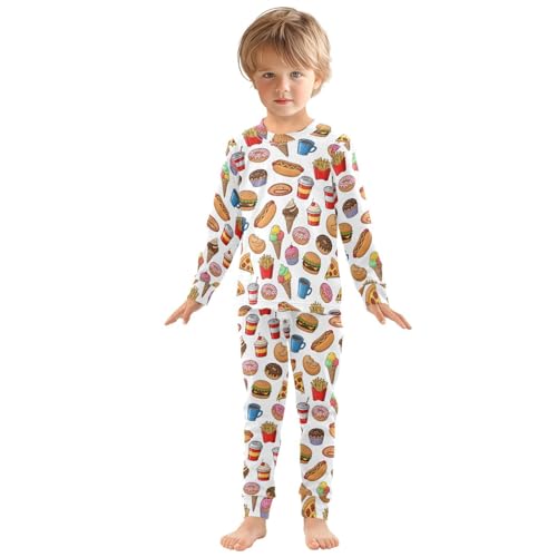 Pajama Sets Long Sleeve Fast Food Items Pattern Design Soft Comfy Sleepwear 2 Piece PJS 3-8T2