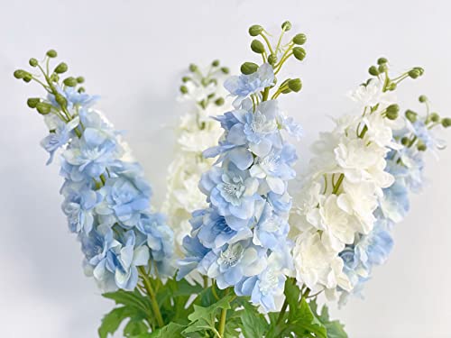 Yalzonemet 3 Pcs Blue Delphinium Artificial Flowers For Decoration, 31.5'' Long Stem Fake Larkspur Real Touch Lifelike Latex Delphinium, Flower For Home Outdoor Wedding Flora Table Centerpiece #TOP1