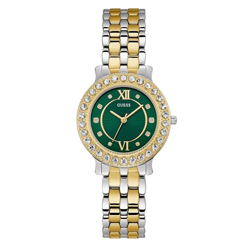Guess Women's 34mm Watch - Two Tone Bracelet Green Dial Two Tone Case