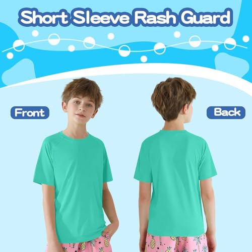 Boys Girls Rash Guard T Shirts Short Sleeve 𝗨𝗩 Kids Summer Quick-Dry Tee Crewneck Beach Top Swimming Surfing4