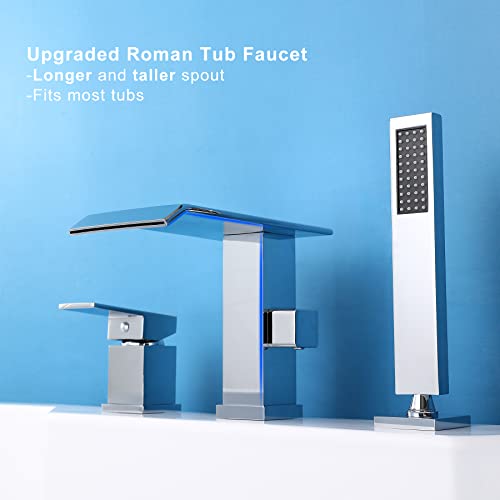 Niitawh Roman Tub Faucet With Hand Shower Waterfall Bathtub Faucet 3 Hole Widespread Tub Filler Deck Mount Chrome Solid Brass High Flow #TOP1