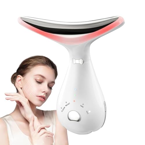 Gesichtsmassagegerät Gegen Falten, 4 LED Farben Schönheit Gerät, 3 Modi Hals Gesichtsstraffung Gerät, 45°C EMS Gua Sha Elektrisch Gesichtsmassagegerät für Straffung Lifting Anti-Aging