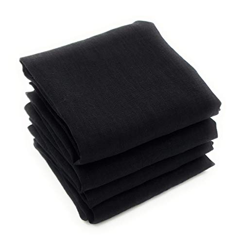Marc Oliver Black Pure Linen Napkins 18x18 Set of 4. Handmade in 100% Pure French Flax Linen, Fully Sewn Hem. Soft Stonewashed, Washable, Reusable Cloth, for Everyday Use