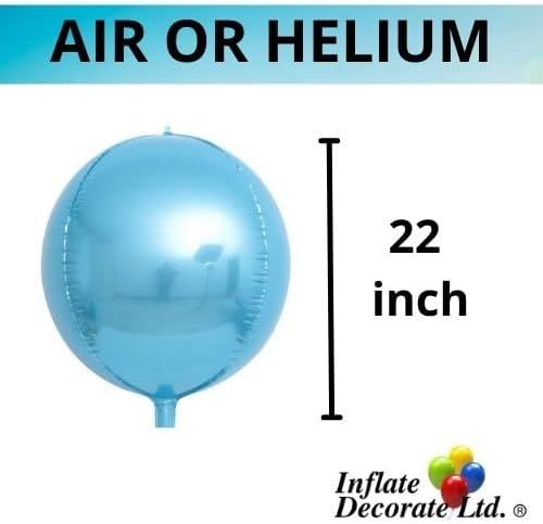 5Pcs Large 4D Giant Round Foil Balloon Big Mirror Metallic Orbz Mylar Sphere Balloons for Girl Boy Birthday Party Wedding Baby Shower Decoration Supplies(22inch) (5pc Light Blue) - Image 3