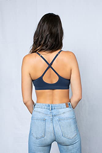 Image of Blue 55 Women's Bralette Wireless Padded Bra Top Sexy Everyday Basic Deep V-Neck