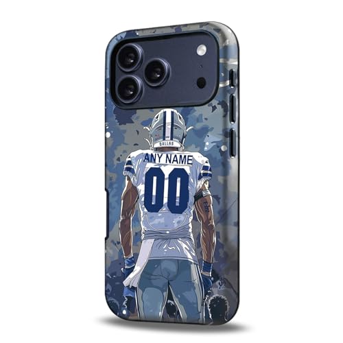 IKPYTREE Custom Football Phone Case for iPhone 17 Air 16E 16 15 14 13 12 11 Pro Max Plus XR X - Personal Name and Number - Dallas C Athletes on Heavyduty Back Cover