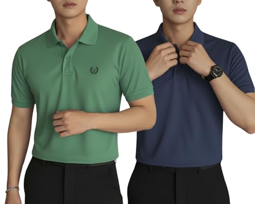 Image of MACK JONNEY Men's Solid Polo T-Shirt | Premium Cotton Blend | Regular Fit | Short Sleeve | Collared Casual Wear|Pack of 2 -MJ-157