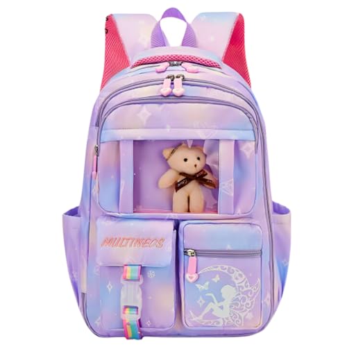 Mochila Escolar Bolsa Infantil De Costas Menina Reforçada Impermeável Com Estojo Acoplado e Urso Grande Capacidade Fofa Juvenil Escola Viagem Passeio Nylon (Lilás)