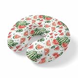 PUXTKE DAZQW Neck Pillow for Travel,Summer Watermelon Monstera Memory Foam U Shaped Pillows,Portable Headrest Watercolor Fruit Heart Neck Head Support Cushion for Home Office Car Airplane Sleeping
