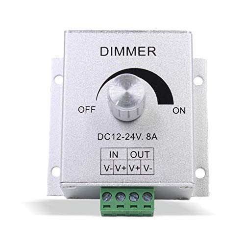 LED PWM Dimmer für LED-Stripes DC12V-24V 8A Stufenloser Regler 0-100% - Aluminiumgehäuse | Silber