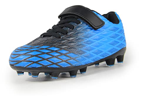 Sooneeya Soccer Cleats for Kids Outdoor Firm Ground Athletic Youth Football Shoes Blue Black Size 2.5 M US Little Kid