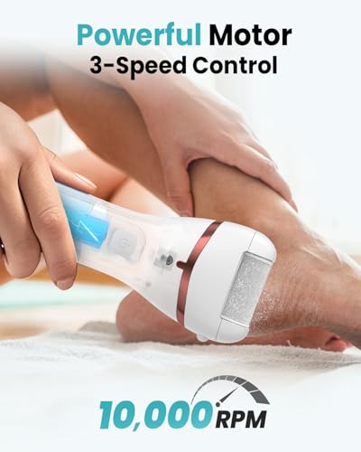 PUBOO Foot Callus Remover Electric 10000 RPM 3-Speed IPX7 Recharge Pedicure Kit for Hard Skin Women & Men Portable Multi-Roller File Grinder Sander Scrubber, LED Display for Wet & Dry Mathers Day Gift — view 2