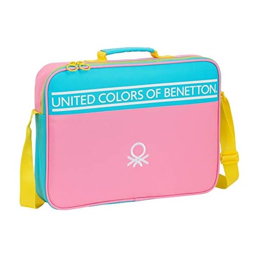 Safta 612153385 Maletín cartera extraescolares UCB Benetton, Rosa/Turquesa/Amarillo