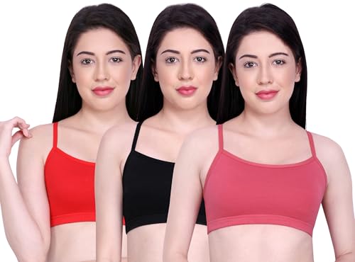 Image of INKURV Slip on Beginner's Bra for Girls, Non Padded, Non Wired, No Hooks with Double Layered Fabric, Adjustable Straps, Wirefree Sports Bra- Lisa Combo of 3