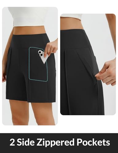 baleaf Women's 7 Inch Bermuda Long Shorts with Zipper Pockets High Waisted Athletic Shorts Walking Dressy Casual Loose3