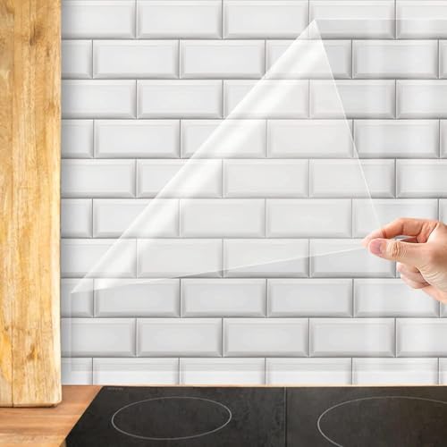 Image of Self Adhesive Removable Transparent Plastic Vinyl Film, Oil Proof Waterproof Heat Resistant Sticker Paper for Kitchen Backsplash Furniture Door Scratch Wallpaper (24 X 140 Inch)
