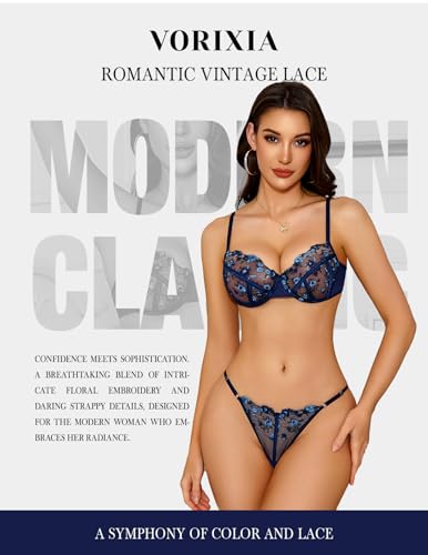 Image of Lingerie Sexy Bra and Panty Set for Women See Through Sheer Underwear Cute Exotic Floral Embroidery Babydoll Set