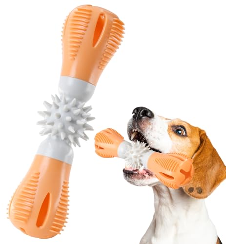 IPTPAS Durable Dog Chew Toy, Natural Rubber Treat Dispensing Puzzle Toy for Small & Medium Breeds – Interactive Teething, Training, and Dental Care Toy to Keep Dogs Engaged & Relieve Boredom (Orange)