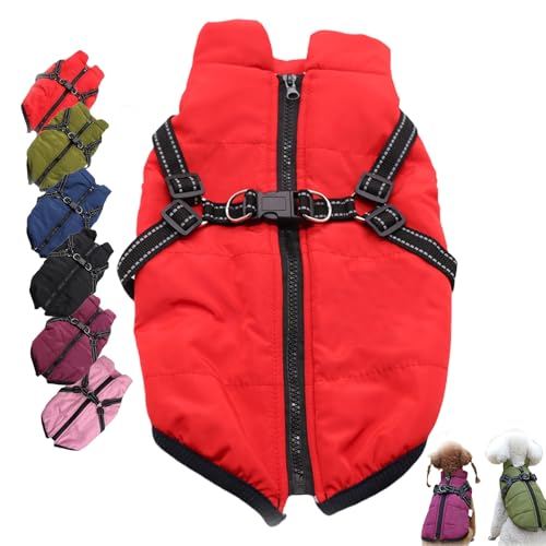3 in 1 Winterjacke Hundewintermantel, 3 in 1 Winterjacke für Hunde, wasserdichte und winddichte Hundeschneejacke für kleine, mittelgroße und große Hunde (Rot, XL)