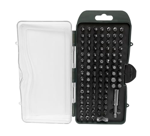Brüder Mannesmann Bitsatz, 100-teilig - Bit-Set aus Chrom-Vanadium-Stahl - mit allen gängigen Bits, Sicherheitsbits, magnetischem Bithalter und Adaptern - M29892
