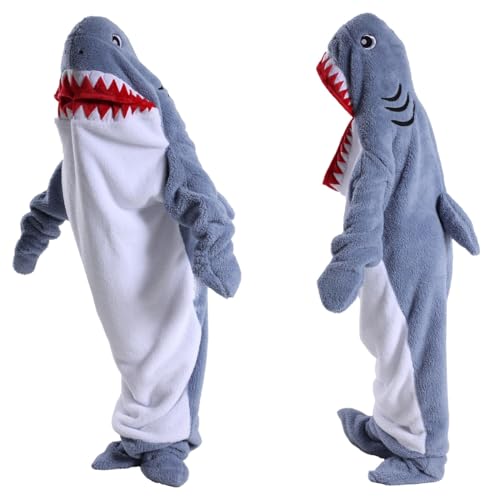 Shark Blanket Hoodie Onesie for Women Men Adult Kid Cozy Wearable Blanket Sleeping Bag, Soft Shark Costume Pajamas