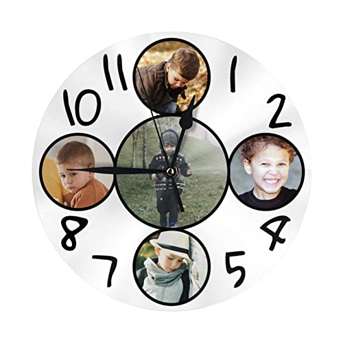 Naispanda Reloj Redondo Personalizado con Foto, Reloj de Pared Personalizado con Texto de Foto, Reloj Redondo Silencioso Personalizado sin Tictac para Cocina, Sala de Estar, Dormitorio, Baño, Hogar
