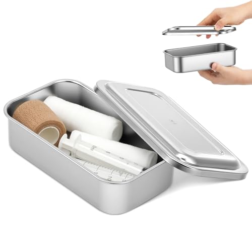 Baluue Medical Surgical Trays Stainless Steel Instrument Tray with Lid, Sterilization Trays Organizer 6 Inch Thicken Container for Lab Instrument Supplies Tattoo Tool