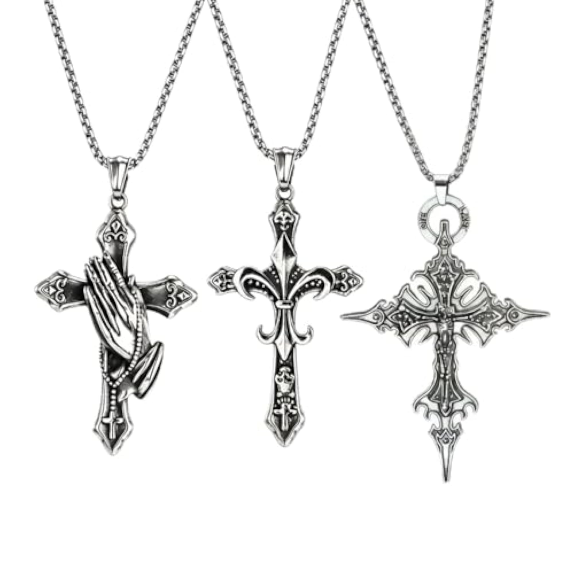 Gothic Necklace 3-Pack with Cross Pendant for Men