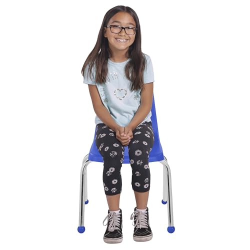 Image of FDP 14 inch School Stack Chair,Stacking Student Seat with Chromed Steel Legs and Ball Glides for Classroom, Homeschool or Learning Space - Blue (2-Pack), 15412-BL