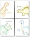 Confetti Fox Dinosaur Nursery Art Wall Decor - 8x10 Unframed Set of 4 Prints - Baby Boy Room Newborn Dino Babies T-Rex Watercolor Quotes Bedroom Artwork