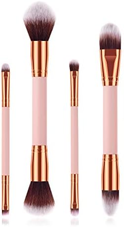 Logiverl Makeup Brushes Double Sided Concealer Powder Eyeshadow Eyebrow Blush Dual-ended Make Up Brushes Set with Wooden Handle (Pink)…