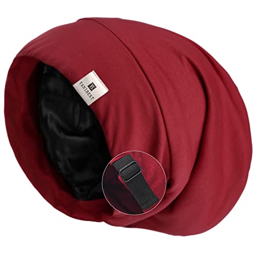 YANIBEST Bonnet de couchage, de coupe slouchy, doublé en satin, extra large, pour femme, Bordeaux, taille unique Cover