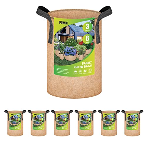 iPower Fabric Containers Aeration with Nylon Handles, for Planting Vegetables Fruits, Flowers, Tan 2022 Version, 3 Gallon