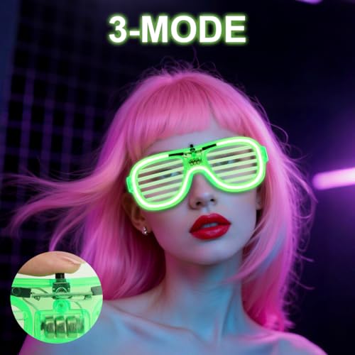 Miniatura 4 de Alaoo Gafas Led Luminosas,3 Pcs Luminosa Pajarita,Tirantes Luminosos Con 3 Modos De Flash Para Carnavales, Festivales De Música, Festividades, Bodas, Halloween Y Despedidas De Soltera,Verde