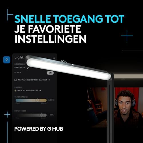 Logitech G Litra Beam premium Oświetlenie LED do gier z technologią TrueSoft, regulowany uchwyt do montażu, ustawienia jasności/temperatury barwowej, sterowana aplikacją na komputer PC/Mac grafitowa