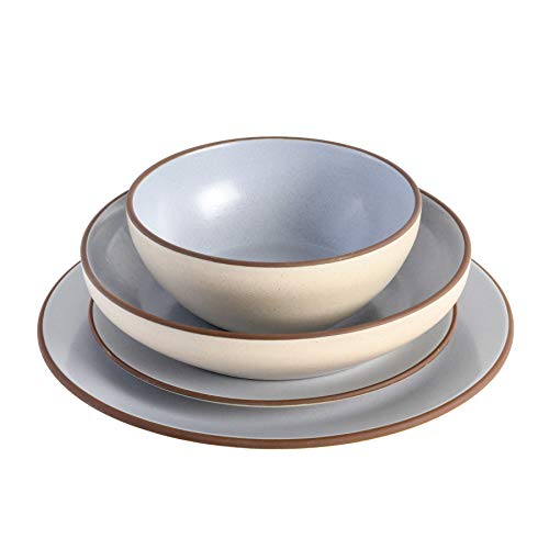 Image of Gibson Elite Contempo Classic Double Bowl Dinnerware Set, Service for 4 (16pcs), Light Blue